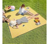 Fdit Tapis de Plage Pliable en Tissu Non tissé Imperméable pour Pique-niques d'été et Aventures en Plein Air 330g (Grille Jaune #11)