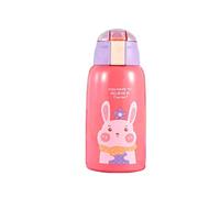 Fdit Tasse Sous Vide Isolée de 600ml pour Enfants, Double Couvercle et Paille en Silicone, Bouteille D'eau en Acier Inoxydable pour L'école (étoile rose)