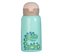 Fdit Tasse Sous Vide Isolée de 600ml pour Enfants, Double Couvercle et Paille en Silicone, Bouteille D'eau en Acier Inoxydable pour L'école (Vert style étoile)