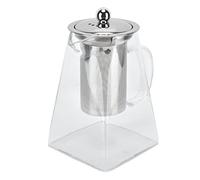 Fdit THAUX 304 en Acier Inoxydable et en Verre Borosilicate Théière Carrée en Verre avec Filtre Amovible, Bouilloire à thé Léger et Portable pour Le Bureau à Domicile (950 ML)