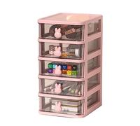 Fdit Tiroir de Rangement en Plastique, Boîte de Rangement de Bureau à Plusieurs Niveaux, Poignée de Lapin, Organisateur de Tiroir en Plastique, Conteneur de Jouets (Rose, 5 étages