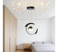 FDOIUTU Suspension Luminaire Lune avec Projection de petites étoiles LED 10W Lustre Plafonnier Éclairage de pour Chambre D'enfant Chambre, Café, Bar, Restaurant (lumière chaude, Noir)