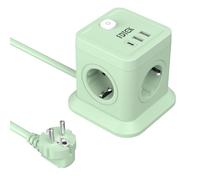 FDTEK 7-en-1 Cube Multiprise 4 Prises AC (2500W/10A), 2 USB-A et 1 USB-C, Multiprise avec Interrupteur Rallonge 1,8M Powercube Parafoudre pour PC Smartphone Tablette Cuisine, Bureau, Vert