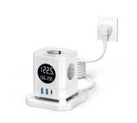FDTEK Cube Multiprise avec LCD Écran, Consommation Électrique Surveillance, Multiprise USB Bloc avec 4 Prises (4000W/16A) et 3 USB, Bloc Multiprise avec Interrupteur pour Domicile, Bureau