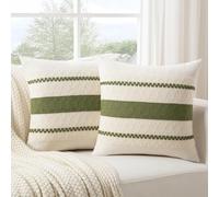 FDTERN Lot de 2 Housses de Coussin Bohème 40 x 40 cm Vert Gazon, Housses de Coussin Décoratives en Lin, Coussins Décoratifs pour Canapé Décoration pour Canapé Chambre à Coucher et Salon