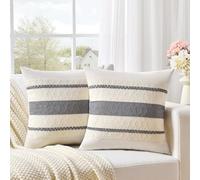 FDTERN Lot de 2 Housses de Coussin Bohème 45 x 45 cm Gris, Housses de Coussin Décoratives en Lin, Coussins Décoratifs pour Canapé Décoration pour Canapé Chambre à Coucher et Salon