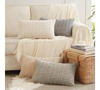 FDTERN Lot de 4 Boho Housse de Coussin 40x60 Crème Taupe Gris Dégradé Neutre Décoratif Housses de Coussin en Velours Côtelé, Douillet Taie d'oreiller Style Moderne pour Canapé Chambre Lit