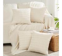 FDTERN Lot de 4 Boho Housse de Coussin 45x45 Beige Crème Décoratif Housses de Coussin en Velours Côtelé, Douillet Taie d'oreiller Housses Coussin Style Moderne pour Canapé Chambre Chaise Lit