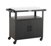 Feasto Chariot pour Barbecue avec Armoire de Rangement, 100x45x88 cm | Desserte Plancha avec Plateau en Acier Inox et 4 Roues, Idéal pour Jardin , Terrasse ou Cuisine Exterieure