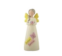 Feather & Grace Besties Forever Angel Figurine - Ornement d'amitié en résine fabriquée à la Main avec Ailes Jaunes et détails Floraux - Cadeau décoratif de 14 cm