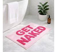 Feblilac Get Naked Tapis de bain antidérapant rose, 40 x 60 cm, moderne, touffeté, imprimé lettres, lavable en machine, intérieur, salle de bain, adulte, bébé, enfant, propriétaire d'animal domestique