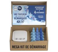 Febreze Désodorisant Électrique Kit de Démarrage (1 Diffuseur, 4 Recharges de 20ml, 3 Parfums en Alternance), Parfum Eveil Printanier de Lenor, Combat les Odeurs en Continu, Fraîcheur Jusqu'à 90 Jours