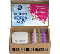 Febreze Désodorisant Électrique, Kit de Démarrage (1 Diffuseur + 4 Recharges de 20ml + 3 Parfums en Alternance), Parfum Fleur de Lys, Combat les Odeurs en Continu, Fraîcheur Jusqu'à 90 Jours