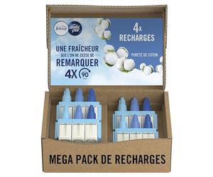 Febreze Désodorisant Électrique Recharges Parfum Pureté Coton x4 (20ml) | Méga Pack 4 recharges (20ml, 3 parfums). Combat les odeurs en continu. Fraîcheur 90 jours.