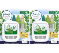 Febreze Kit De Démarrage Diffuseur Électrique Parfum Rosée du Matin, Prise + Recharge de 20ml, 3 Parfums en Alternance, Combat les Odeurs et Rafraîchit Jusqu'à 90 Jours (Lot de 2)