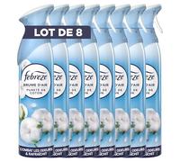 Febreze Spray Désodorisant Parfum Pureté de Coton 185ml x 8 | 2en1. Combat efficacement les odeurs. Laisse un parfum frais.