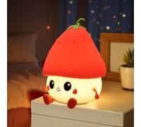 FECONN Veilleuse mignonne en forme de fraise, veilleuse rechargeable en silicone pour enfants, bébés, tout-petits, filles, lampe de chevet LED à intensité variable, décoration de chambre kawaii