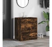 Fecpoo Armoire à chaussures en bois 60 x 42 x 69 cm, 3 compartiments, porte pliante, chêne fumé, compacte et stable pour entrée et couloirs étroits