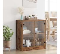 Fecpoo Armoire latérale avec 2 portes en verre, aspect bois vieilli, 68 x 37 x 75,5 cm, buffet moderne