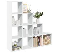 Fecpoo Bibliothèque à 4 niveaux en forme de cube avec 10 compartiments, en bois, blanc, 131,5 x 29 x 131,5 cm, pour salon, bureau, chambre à coucher