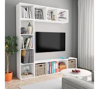 Fecpoo Bibliothèque, meuble TV, blanc, 3 pièces, matériau bois, 180 x 30 x 180 cm, pour montage mural et montage sur pied
