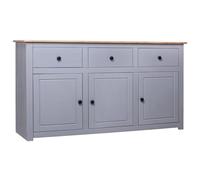 Fecpoo Buffet 135 cm en pin massif gris/bois naturel, 3 tiroirs + 3 compartiments, 135 x 40 x 80 cm - Commode moderne en bois pour salon