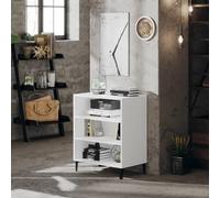Fecpoo Buffet blanc 57 x 35 x 70 cm en bois avec 3 compartiments et pieds en métal - Étagère de salon pour livres, décoration et plantes