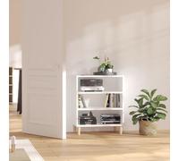 Fecpoo Buffet blanc en bois avec pieds en bois massif d'eucalyptus 57 x 35 x 70 cm Étagère à 3 niveaux pour salon et couloir