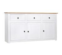 Fecpoo Buffet de 135 cm de large en pin massif blanc/aspect bois naturel, 3 tiroirs + 3 compartiments, 135 x 40 x 80 cm - Commode moderne en bois pour salon