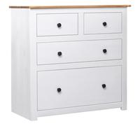 Fecpoo Buffet de 80 cm en pin massif blanc / aspect bois naturel, 4 tiroirs, 80 x 40 x 83 cm - Pour un rangement élégant dans le salon