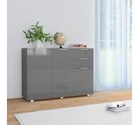 Fecpoo Buffet gris 107 cm de large, finition brillante, 2 tiroirs + 3 portes, en bois, pour salon moderne