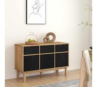 Fecpoo Buffet OTTA avec beaucoup d'espace de rangement, pin massif, marron/noir, 114 x 43 x 73,5 cm, 3 tiroirs + 3 portes, pour salon et salle à manger