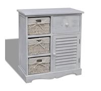 Fecpoo Commode avec 3 paniers Blanc - Bois de Paulownia - 60 x 30 x 63 cm - Style maison de campagne - Meuble de rangement pour salon et chambre à coucher