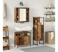 Fecpoo Ensemble de meubles de salle de bain 3 pièces avec miroir - Marron - En bois - Montage mural - 60 + 60 + 120,5 cm - Pour petites salles de bain