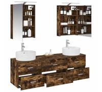 Fecpoo Ensemble de meubles de salle de bain 5 pièces Chêne fumé 52,3 kg | Armoire miroir LED avec alimentation USB, base en bois d'ingénierie, miroir double face, beaucoup d'espace de rangement