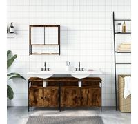 Fecpoo Ensemble de meubles de salle de bain en chêne fumé 80 x 30 x 60 cm + armoire miroir 60 x 16 x 60 cm | Matériau en bois résistant à l'humidité, montage mural, peu encombrant, surface miroir en verre transparent