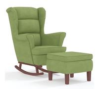 Fecpoo Fauteuil à bascule en velours vert clair 78 x 93 x 97 cm avec tabouret