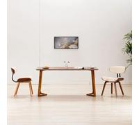 Fecpoo Lot de 2 chaises de salle à manger - Assise en cuir synthétique crème - Cadre en bois incurvé - 51,5 x 54 x 78 cm - Pour salle à manger et cuisine