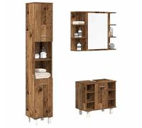 Fecpoo Lot de 3 meubles de salle de bain aspect bois vieilli avec beaucoup d'espace de rangement, 80 x 20,5 x 64 cm + 30 x 30 x 179 cm + 60 x 32 x 53,5 cm, pour salle de bain
