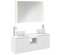 Fecpoo Lot de 4 armoires de salle de bain Blanc 103,5 x 15,5 x 70 cm | Montage mural, matériau en bois résistant à l'humidité, éclairage de miroir LED, 11 compartiments, 7 portes