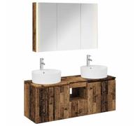 Fecpoo Lot de 4 armoires de salle de bain en bois vieilli 60,83 kg | Montage mural avec éclairage miroir LED, résistant à l'humidité, 11 étagères et 7 portes