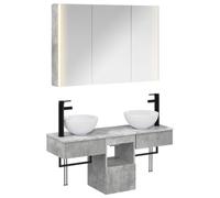 Fecpoo Lot de 4 armoires de salle de bain Gris béton 103,5 x 15,5 x 70 cm | Montage mural, matériau en bois, 11 étagères, armoire miroir LED, 5 portes