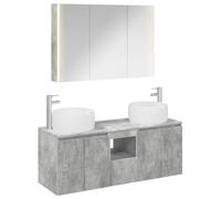 Fecpoo Lot de 4 armoires de salle de bain Gris béton 61,2 kg | Armoire de salle de bain avec miroir, en bois résistant à l'humidité, montage mural, 11 étagères, 7 portes, 1 tiroir