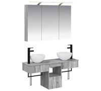 Fecpoo Lot de 4 armoires de salle de bain Gris Sonoma 100 x 14,5 x 70 cm | Montage mural, matériau en bois résistant à l'humidité, 11 étagères, 5 portes, éclairage miroir