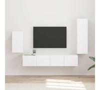 Fecpoo Lot de 4 armoires TV murales en bois avec 4 portes et 2 étagères pour petit salon Blanc