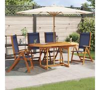 Fecpoo Lot de 4 chaises de jardin pliantes avec dossier réglable en 5 positions, en bois massif d'acacia et textilène, bleu, 57 x 72 x 109 cm, pour terrasse et jardin