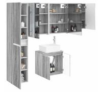 Fecpoo Lot de 5 armoires de salle de bain Gris Sonoma 53 x 15,5 x 70 cm | Matériau en bois résistant à l'humidité, miroir LED avec éclairage latéral, montage mural et 12 étagères