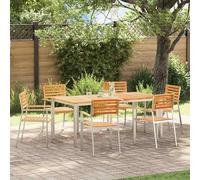 Fecpoo Lot de 6 chaises de jardin en teck massif - Surface huilée naturelle - 56 x 54,5 x 87 cm - Robuste et résistant aux intempéries pour l'extérieur