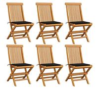 Fecpoo Lot de 6 chaises de jardin en teck rembourrées noires pliantes, 47 x 60 x 89 cm, résistantes aux intempéries, pour extérieur