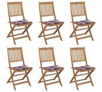 Fecpoo Lot de 6 chaises de jardin pliantes avec coussin d'assise - Bois d'acacia massif - Motif à carreaux rouges - Coussin 40 x 40 x 3 cm - Meubles d'extérieur